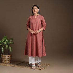 Brown A-Line Cotton Jacquard Kurta