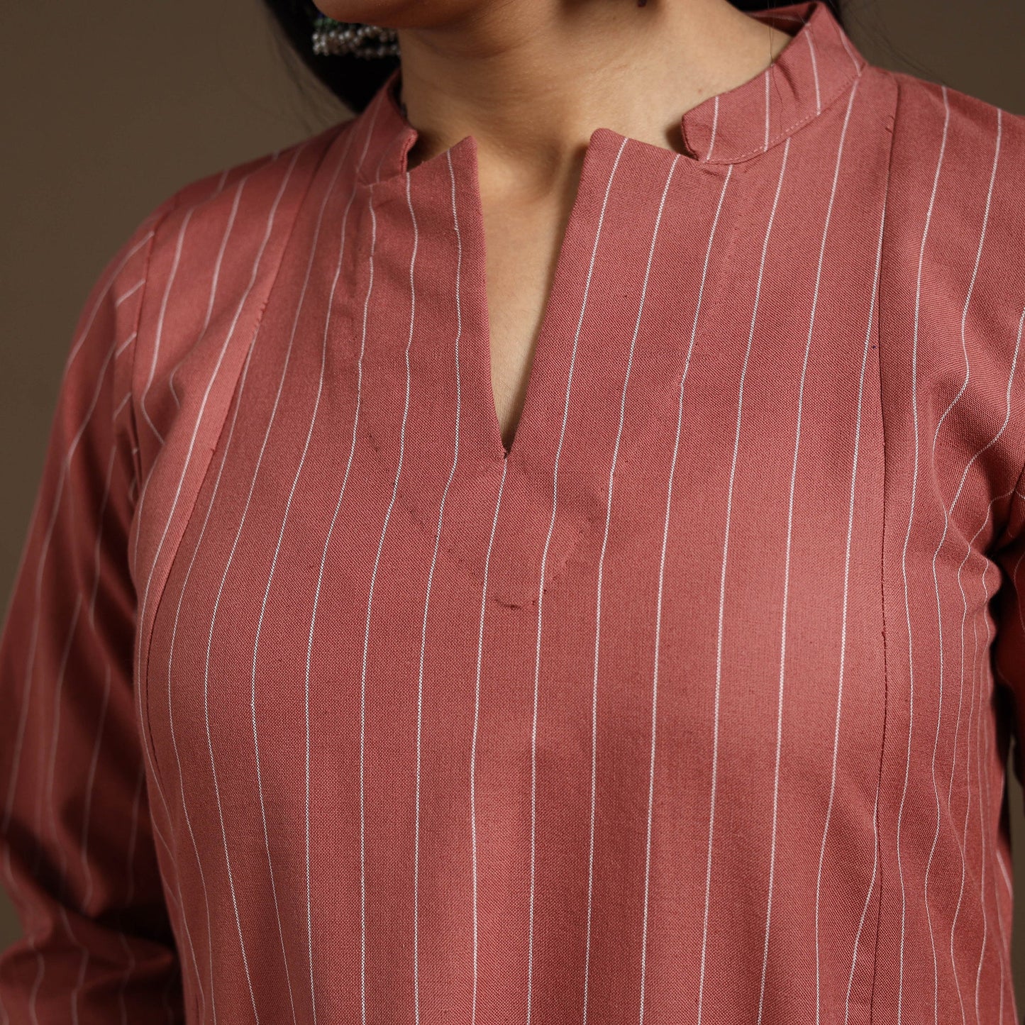 Brown A-Line Cotton Jacquard Kurta