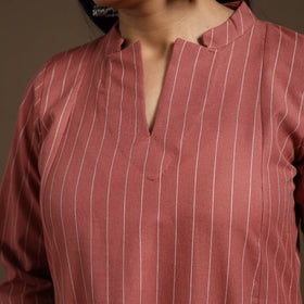 Brown A-Line Cotton Jacquard Kurta