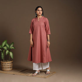 Brown A-Line Cotton Jacquard Kurta