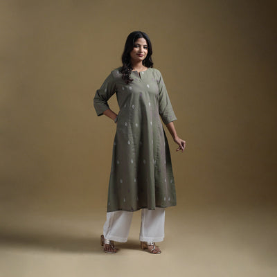 A-line cotton jacquard kurta for women 01 - handcrafted