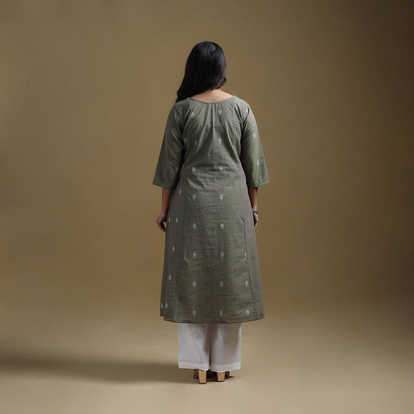 A-line cotton jacquard kurta for women 01 - handcrafted