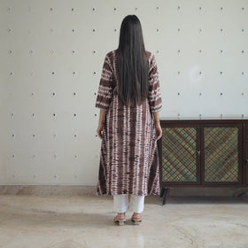  Brown A-Line Tie & Dye Cotton Shibori Kurta for Women
