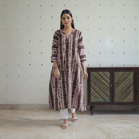  Brown A-Line Tie & Dye Cotton Shibori Kurta for Women