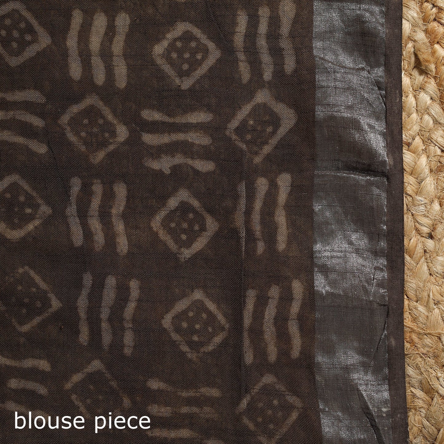 Brown - Linen Hand Block Print Bagru Saree with Zari Border 12