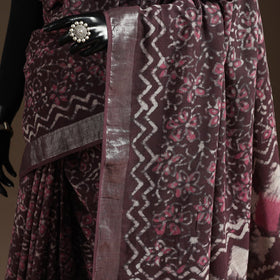 Linen hand batik saree with zari border 13 - handcrafted