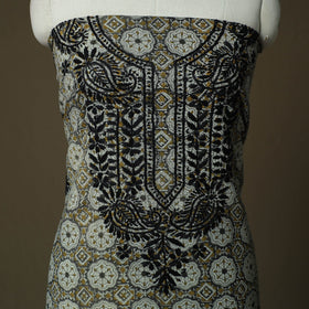 Lucknowi chikankari hand work bagru block print unstitched