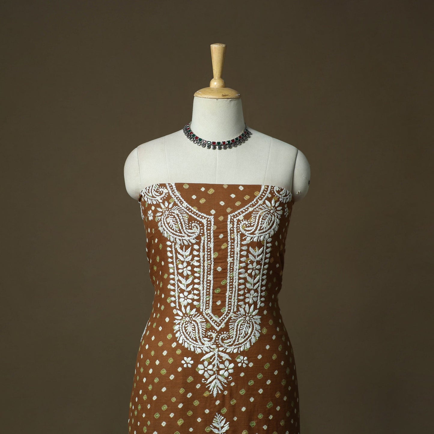 Lucknowi chikankari hand work bandhani unstitched kurta