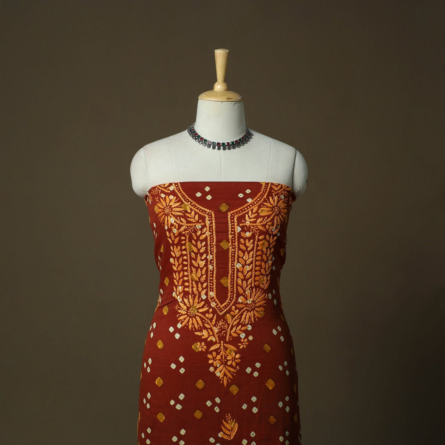 Lucknowi chikankari hand work bandhani unstitched kurta