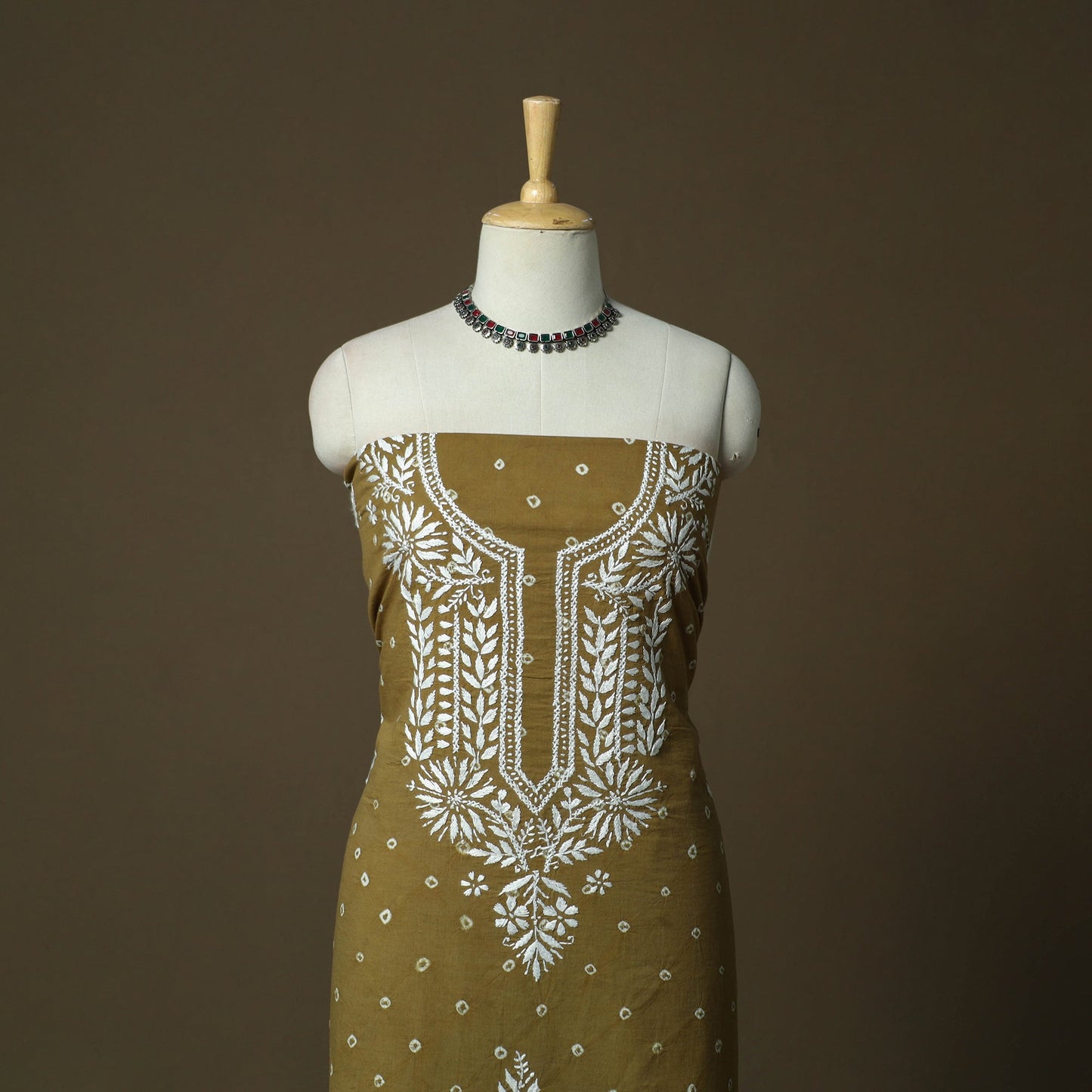 Lucknowi chikankari hand work bandhani unstitched kurta