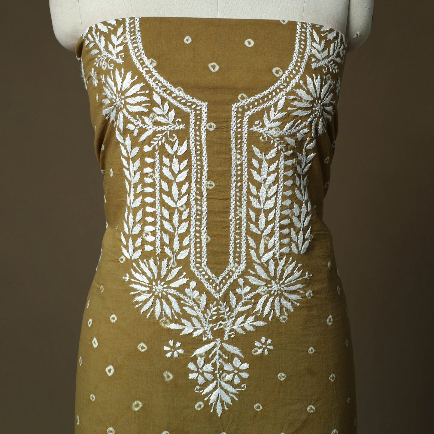 Lucknowi chikankari hand work bandhani unstitched kurta