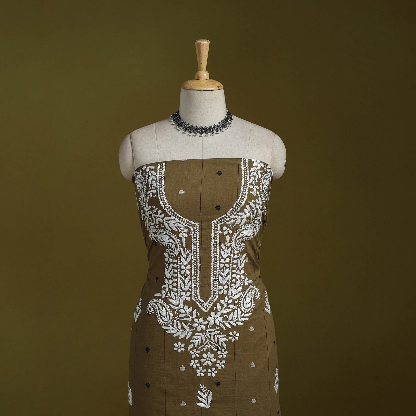 Black - lucknowi chikankari work jacquard unstitched kurta