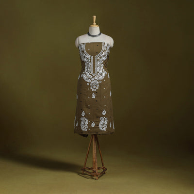 Black - lucknowi chikankari work jacquard unstitched kurta