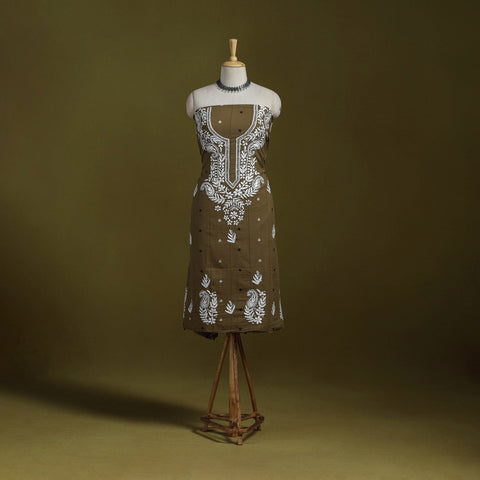 Black - lucknowi chikankari work jacquard unstitched kurta