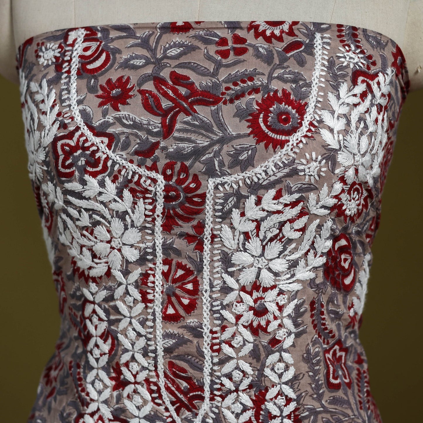 Lucknowi chikankari work sanganeri unstitched kurta