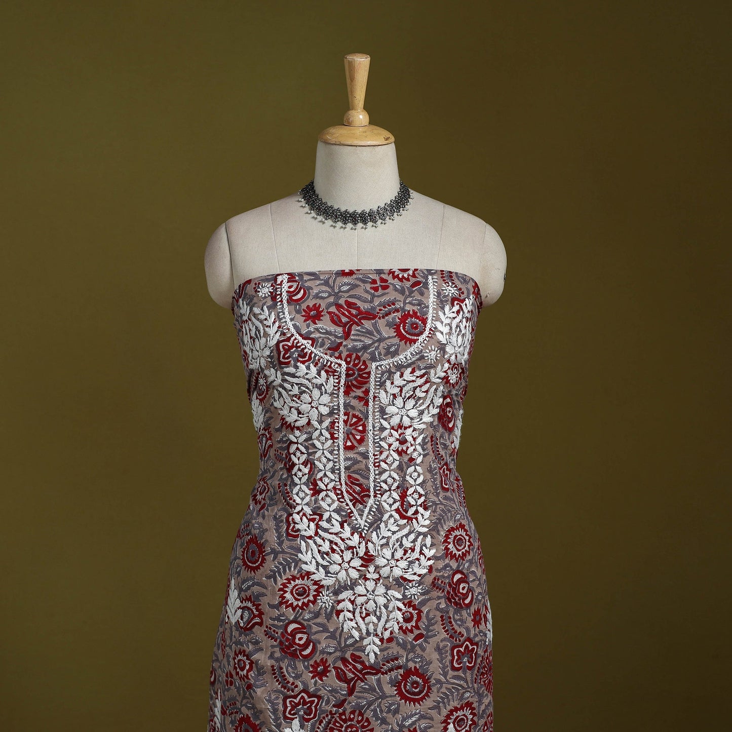 Lucknowi chikankari work sanganeri unstitched kurta