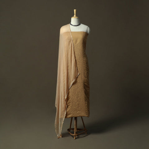Brown - lucknowi hand embroidered cotton chikankari 3pc