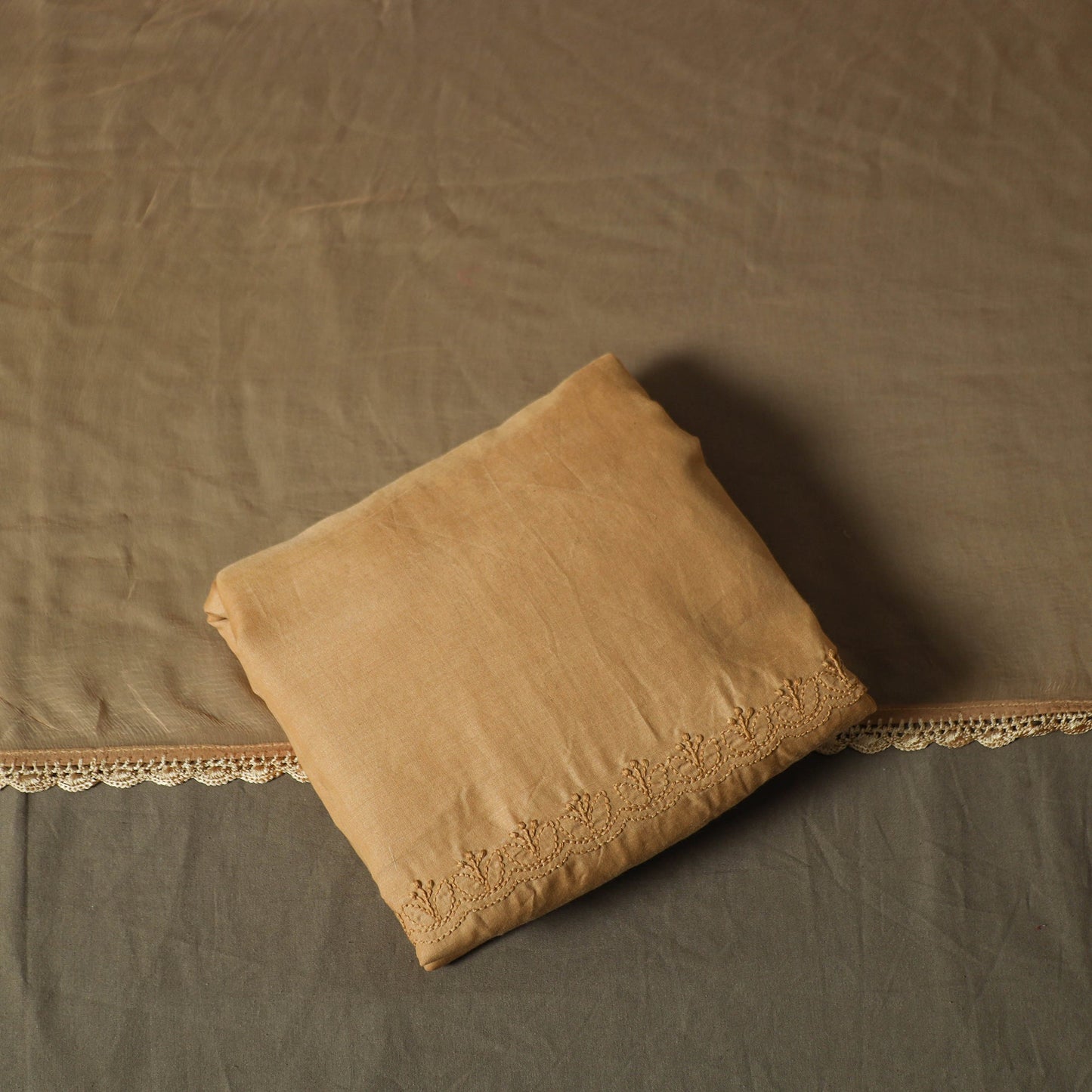 Brown - lucknowi hand embroidered cotton chikankari 3pc