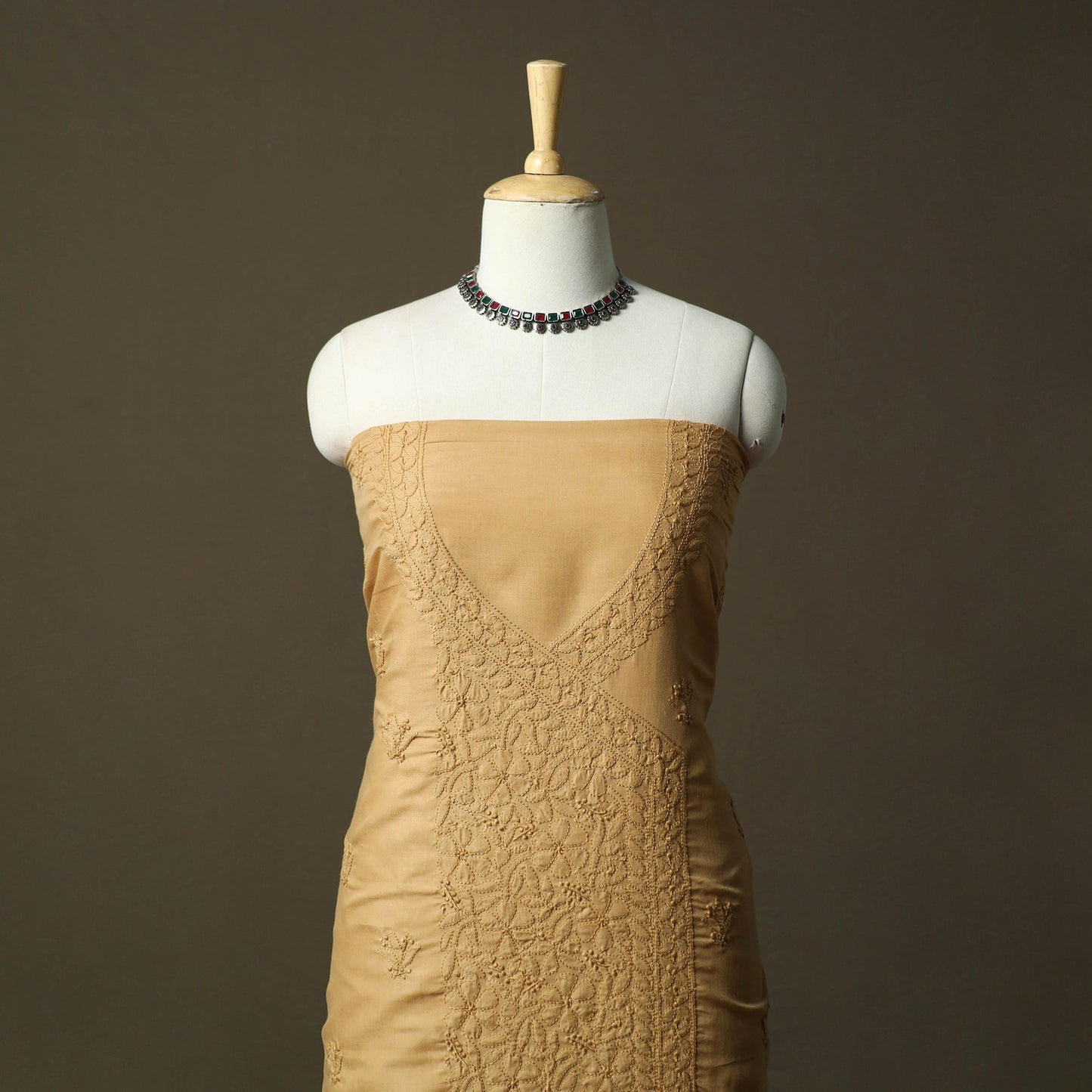 Brown - lucknowi hand embroidered cotton chikankari 3pc