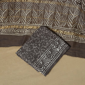 Brown - maheshwari silk bagru hand 3pc unstitched dress