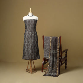 Brown - maheshwari silk bagru hand 3pc unstitched dress