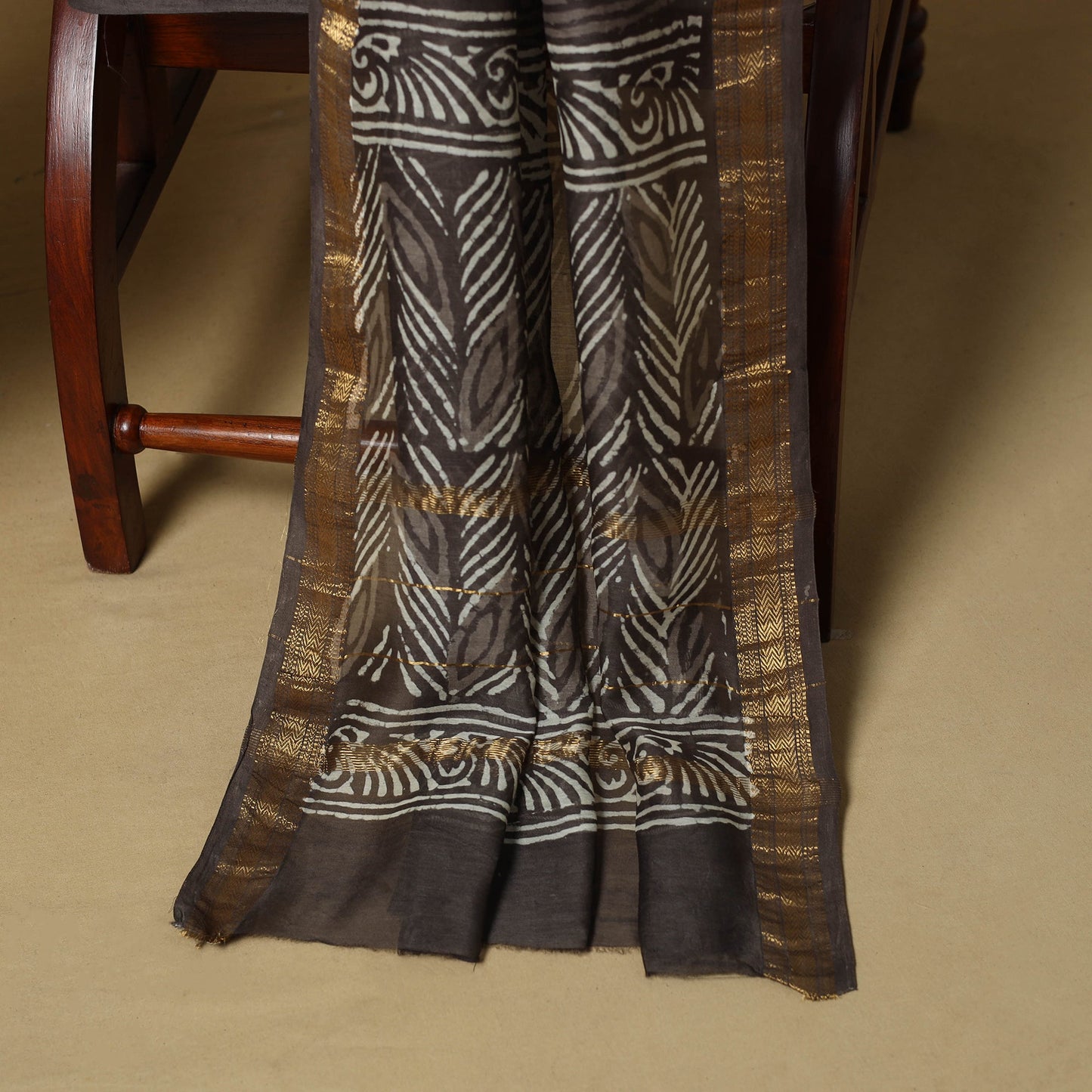 Brown - maheshwari silk bagru hand 3pc unstitched dress