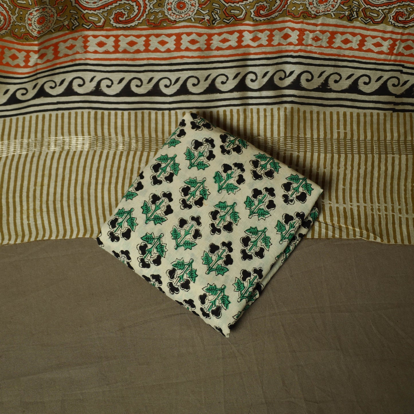Maheshwari silk hand block bagru print 3pc unstitched dress