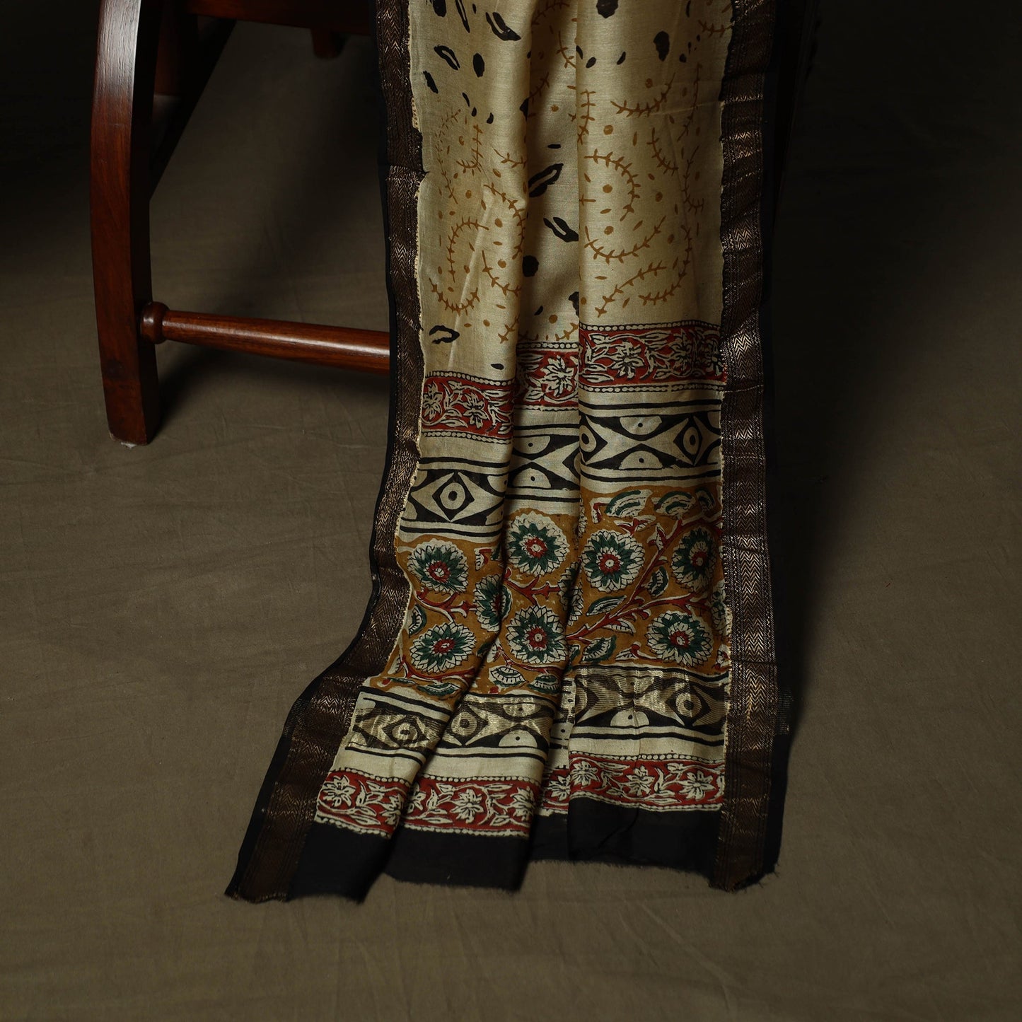 Maheshwari silk hand block bagru print 3pc unstitched dress