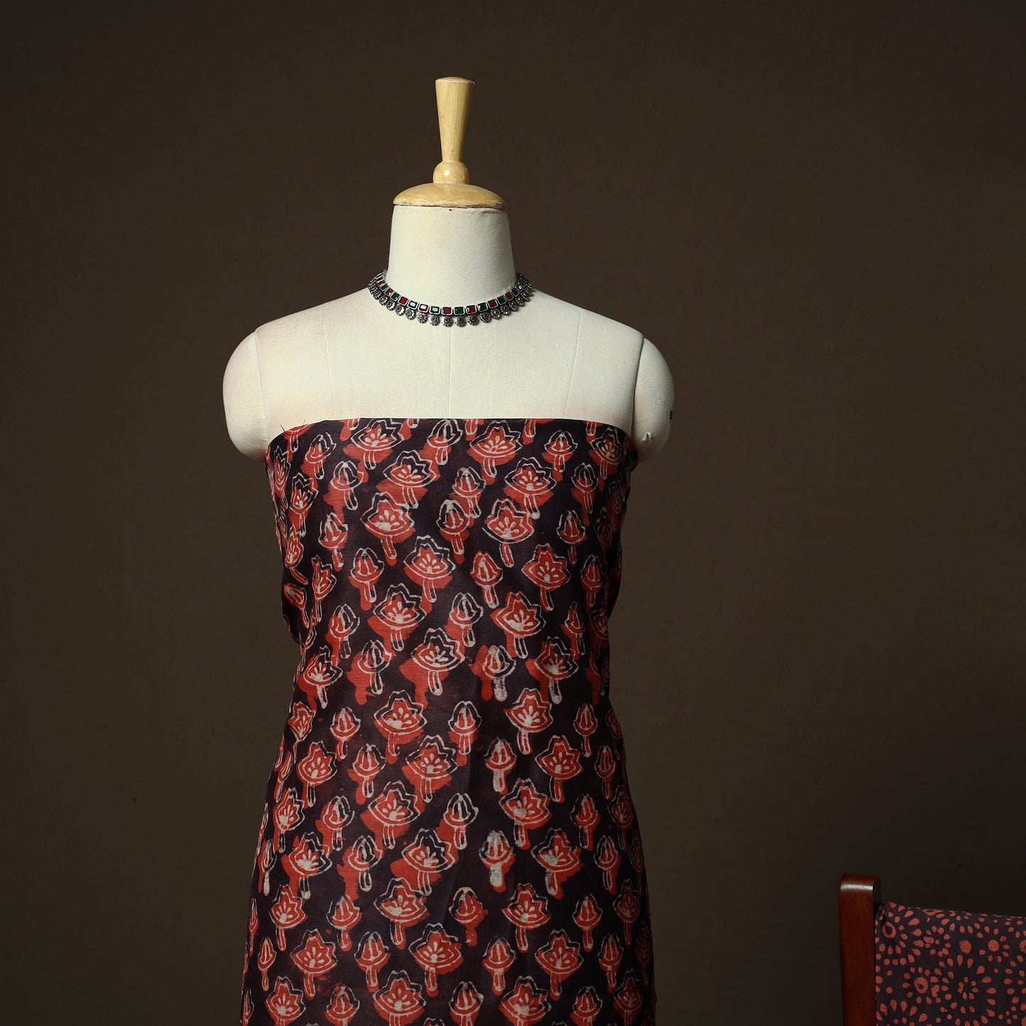 Maheshwari silk hand block bagru print 3pc unstitched dress
