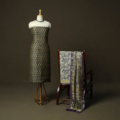 Maheshwari silk hand block bagru print 3pc unstitched dress