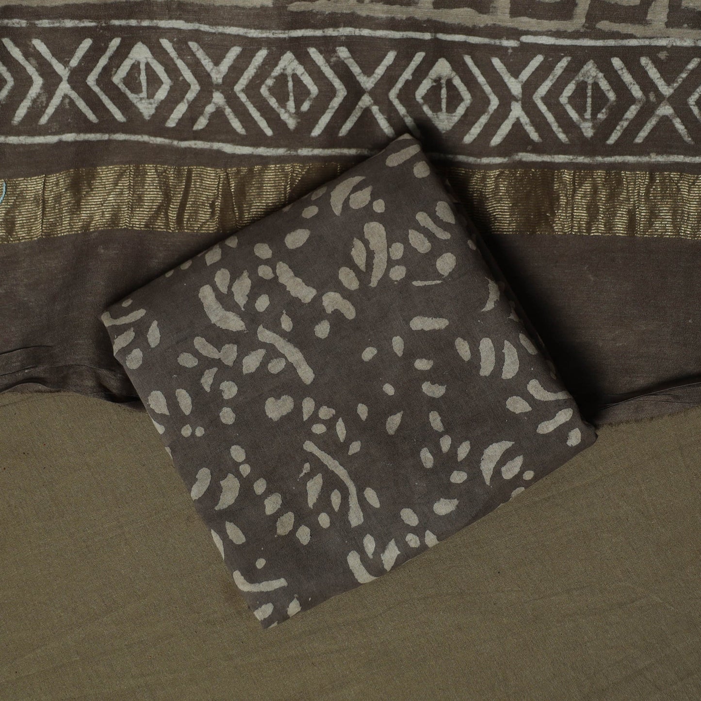 Maheshwari silk hand block bagru print 3pc unstitched dress