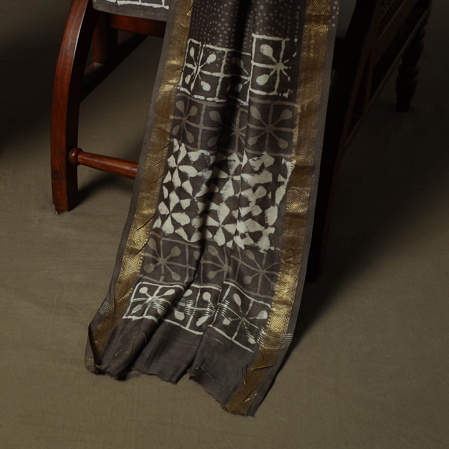 Maheshwari silk hand block bagru print 3pc unstitched dress