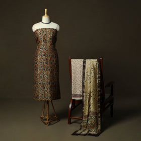 Maheshwari silk hand block bagru print 3pc unstitched dress