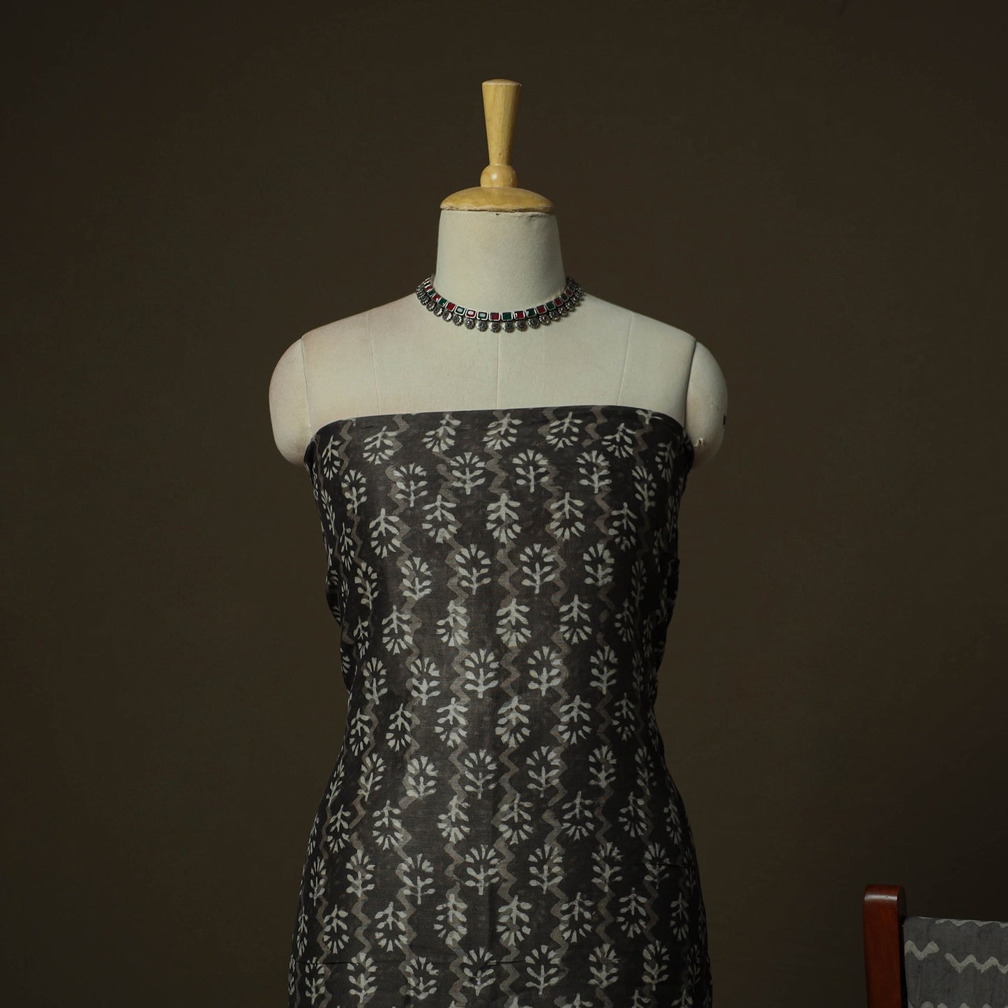 Maheshwari silk hand block bagru print 3pc unstitched dress