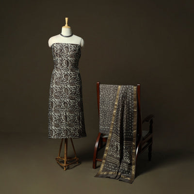Maheshwari silk hand block bagru print 3pc unstitched dress