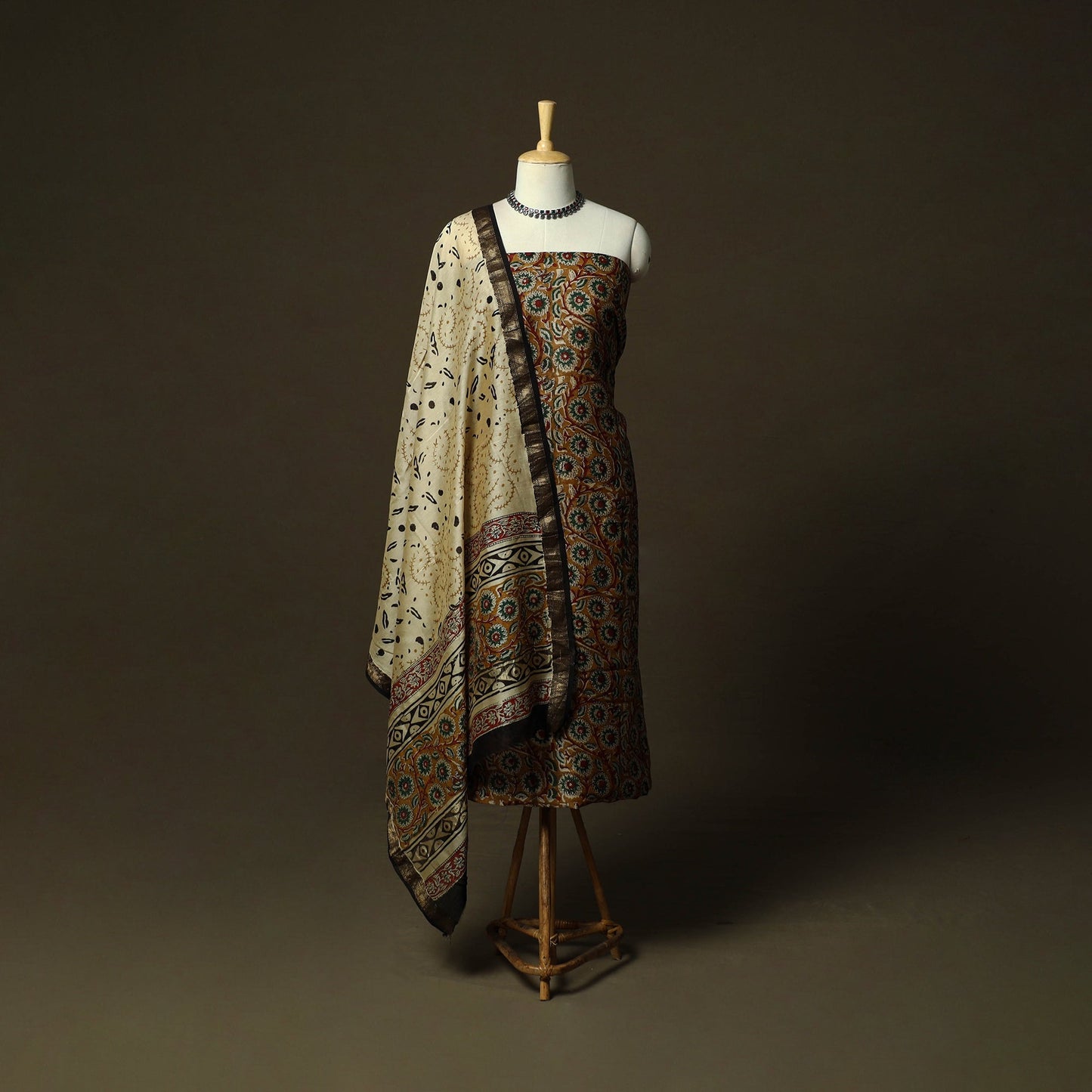 Maheshwari silk hand block bagru print 3pc unstitched dress