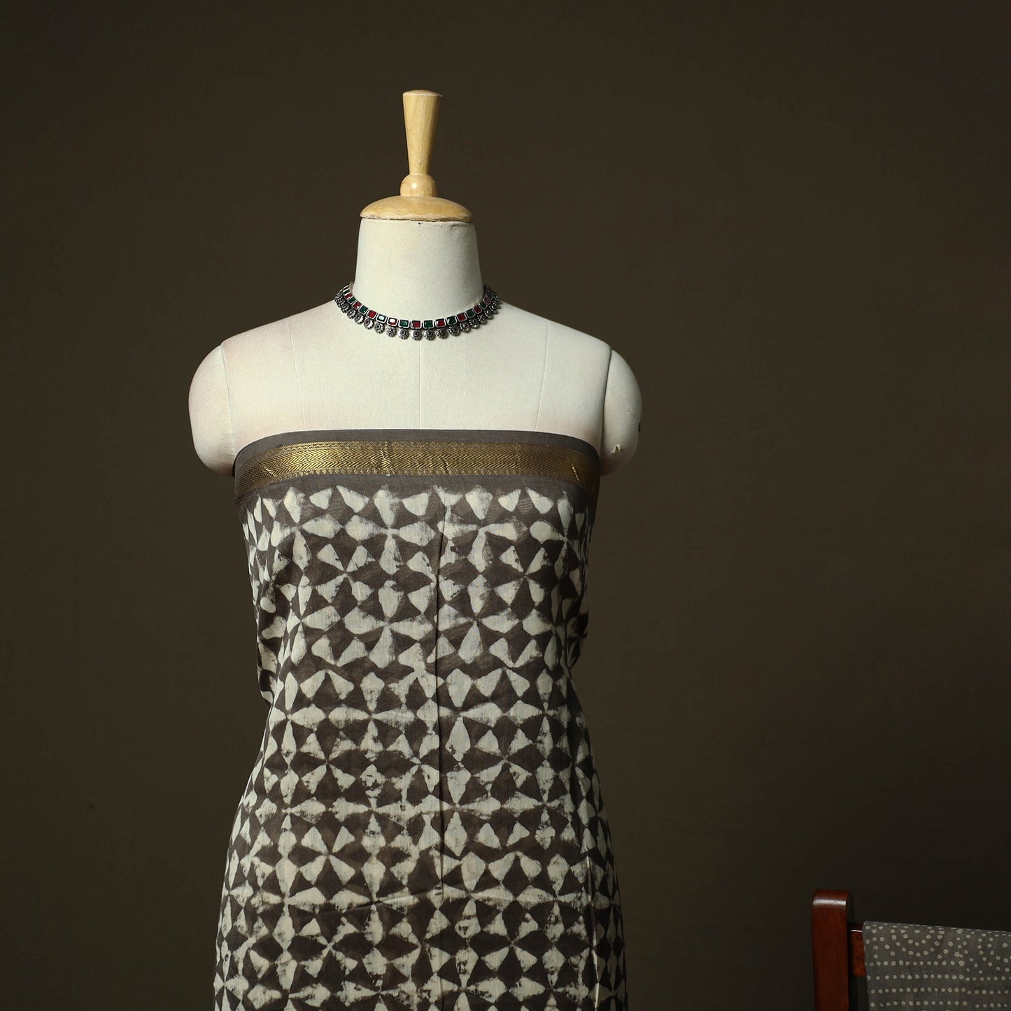 Maheshwari silk hand block bagru print 3pc unstitched dress