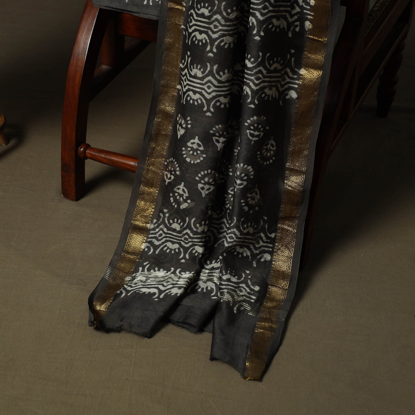 Maheshwari silk hand block bagru print 3pc unstitched dress