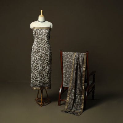 Maheshwari silk hand block bagru print 3pc unstitched dress