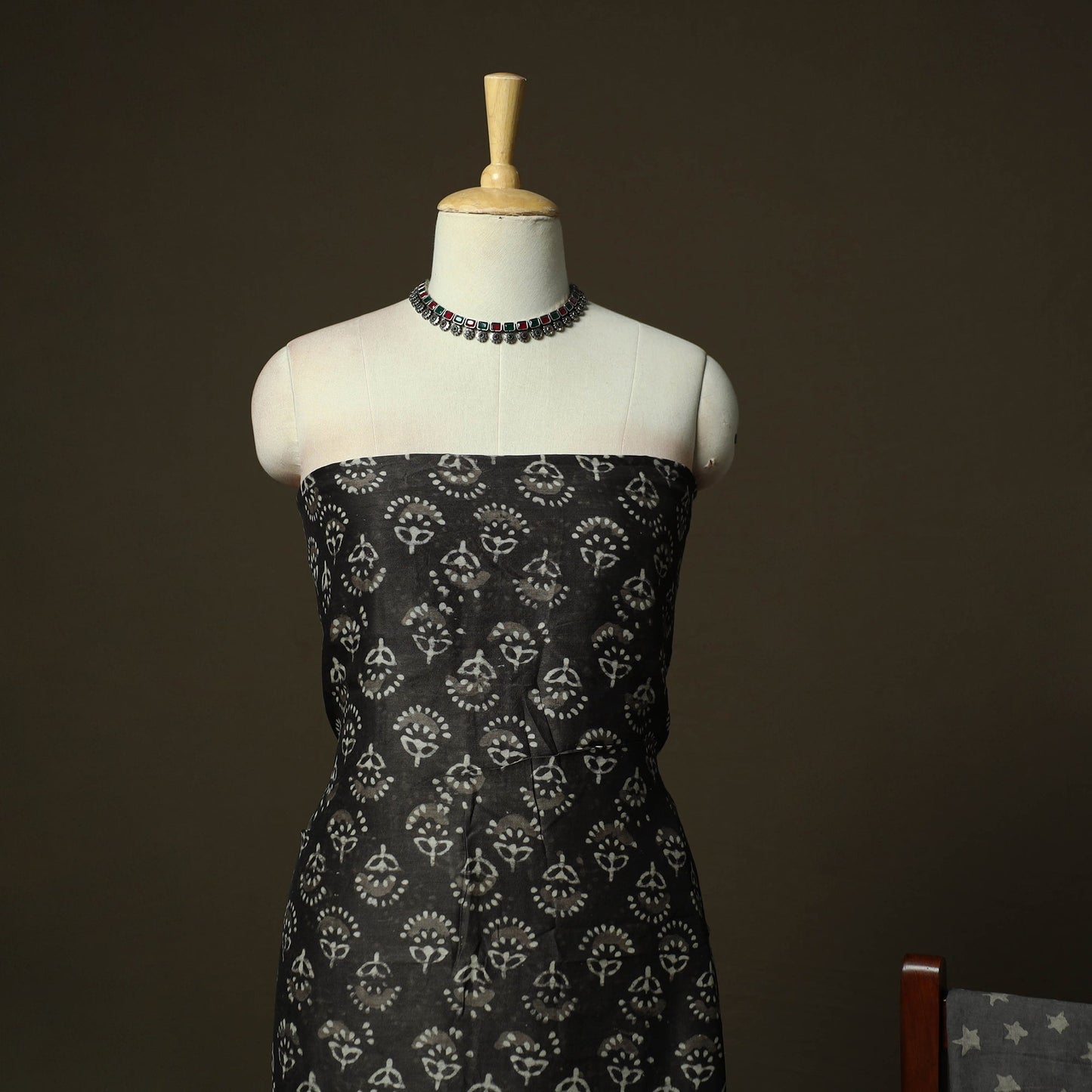 Maheshwari silk hand block bagru print 3pc unstitched dress
