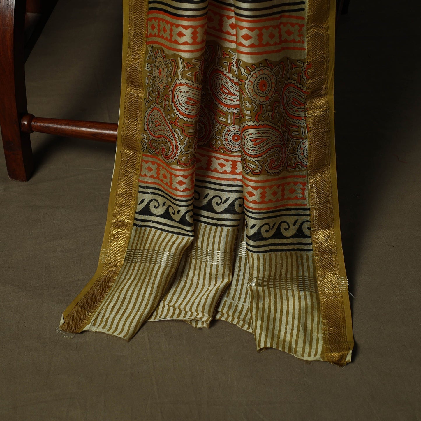 Maheshwari silk hand block bagru print 3pc unstitched dress