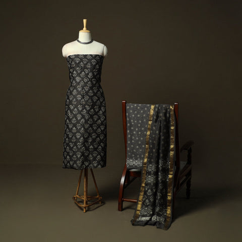 Maheshwari silk hand block bagru print 3pc unstitched dress