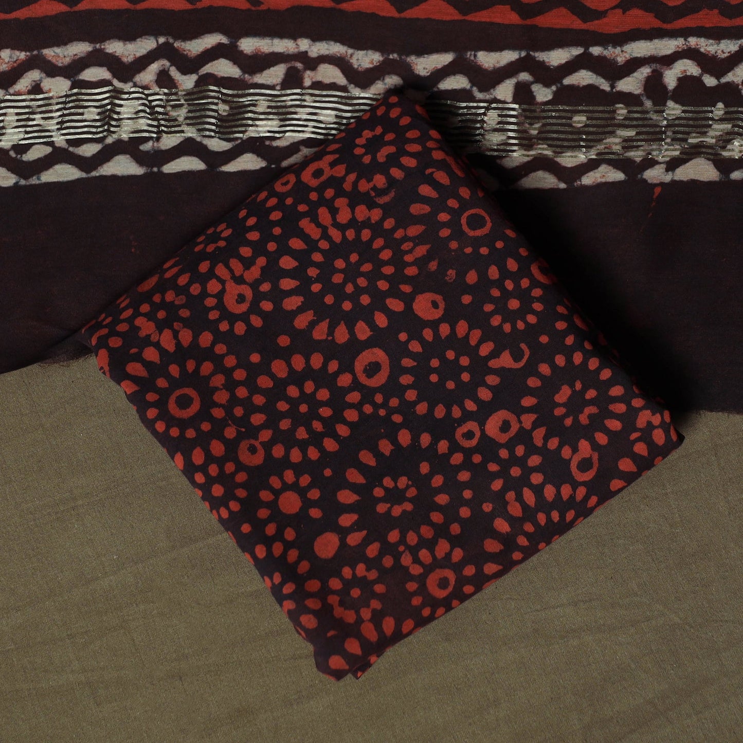 Maheshwari silk hand block bagru print 3pc unstitched dress
