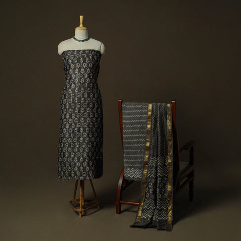 Maheshwari silk hand block bagru print 3pc unstitched dress