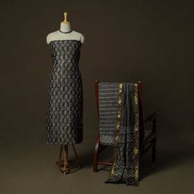 Maheshwari silk hand block bagru print 3pc unstitched dress