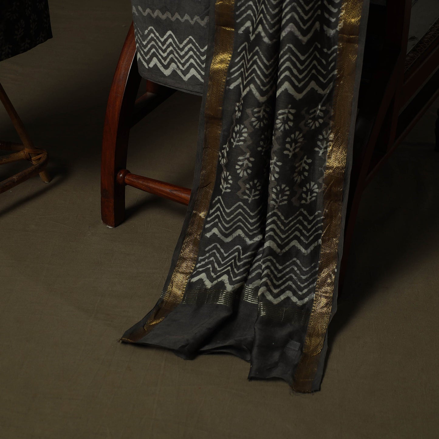 Maheshwari silk hand block bagru print 3pc unstitched dress