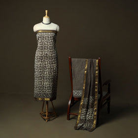 Maheshwari silk hand block bagru print 3pc unstitched dress