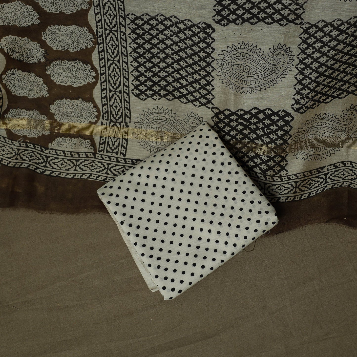 Maheshwari silk hand block sanganeri print 3pc unstitched