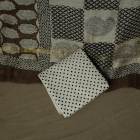 Maheshwari silk hand block sanganeri print 3pc unstitched