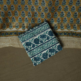 Maheshwari silk hand block sanganeri print 3pc unstitched